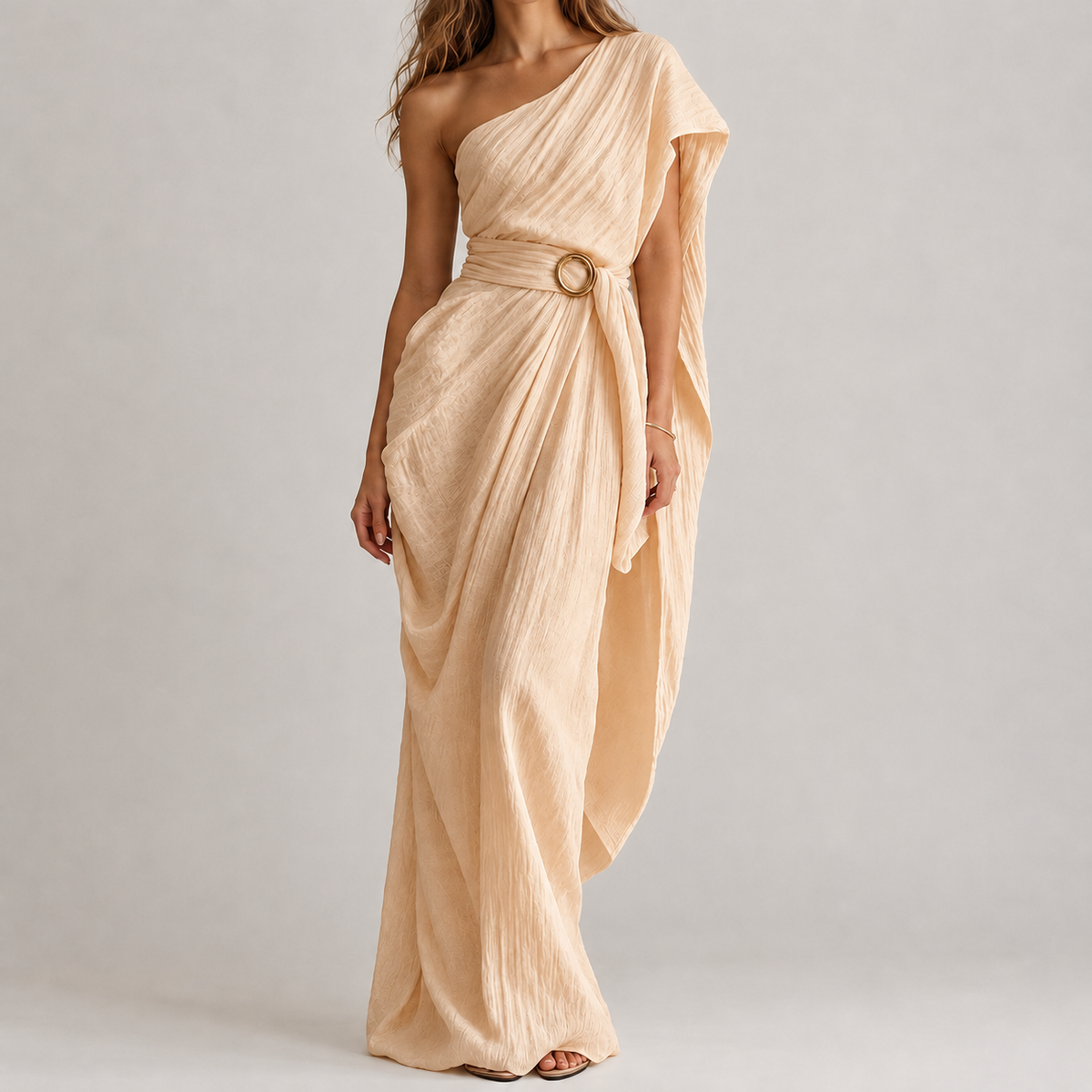 Silvia One Shoulder Dress - Apricot