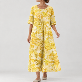 Sofia Gathered Midi Dress - Yellow