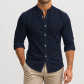 Didier Band Collar Shirt - Navy Blue
