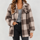Maribel Plush Plaid Jacket - Brown