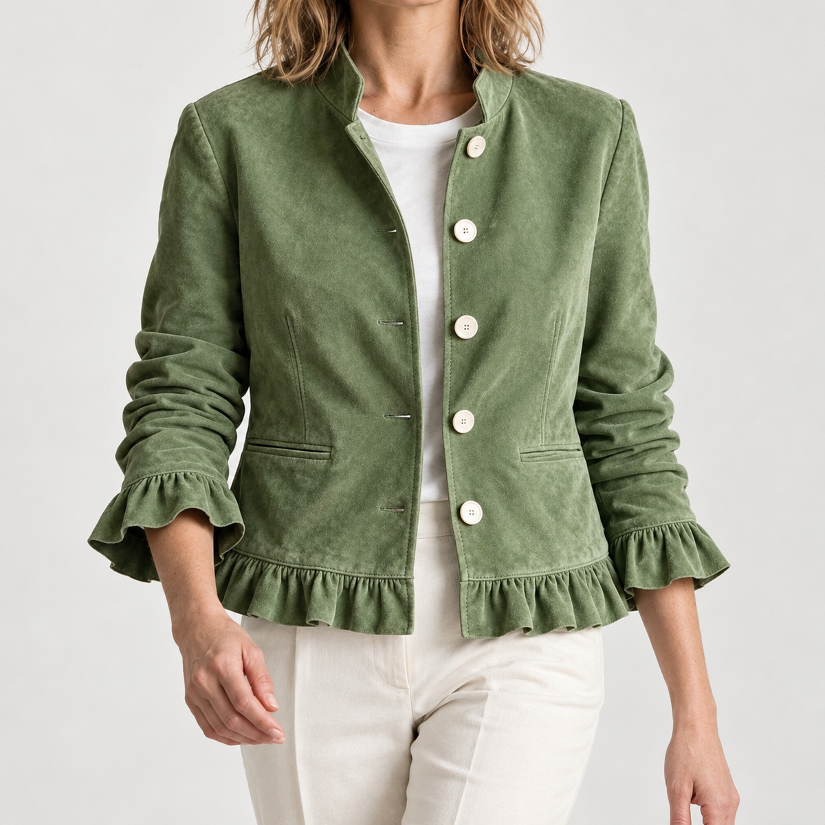 Ellinor Ruffle Hem Jacket - Army Green
