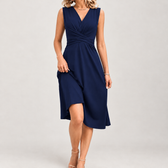 Engracia Crossover Midi Dress - Navy Blue