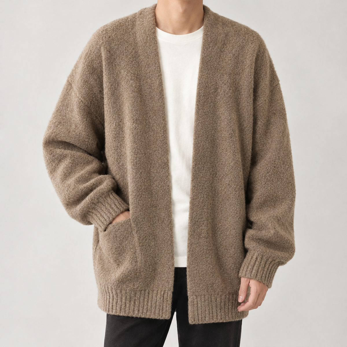 Attilio Open Front Cardigan - Camel