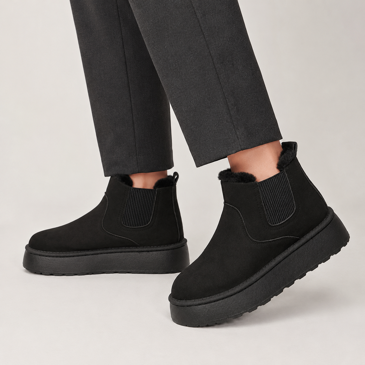 Aage Fleece Chelsea Boots - Black