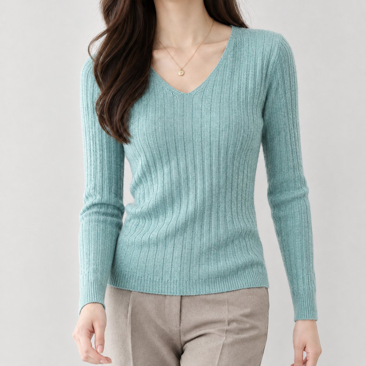 Aline V Neck Sweater - Turquoise Green