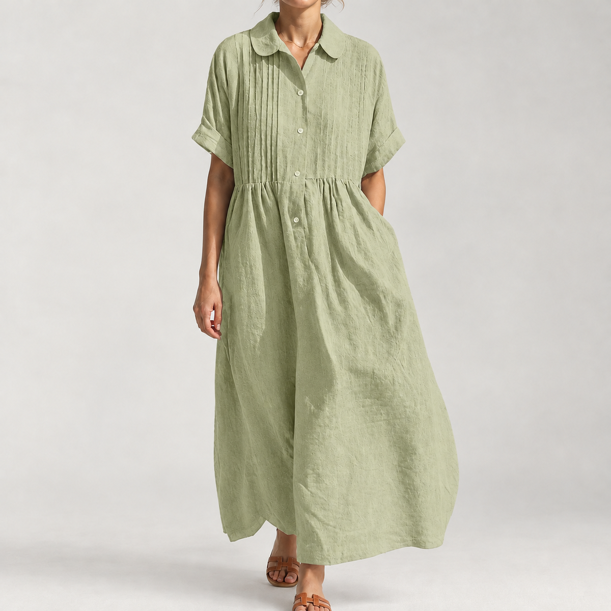 Cremilde Pintuck Maxi Dress - Light Green
