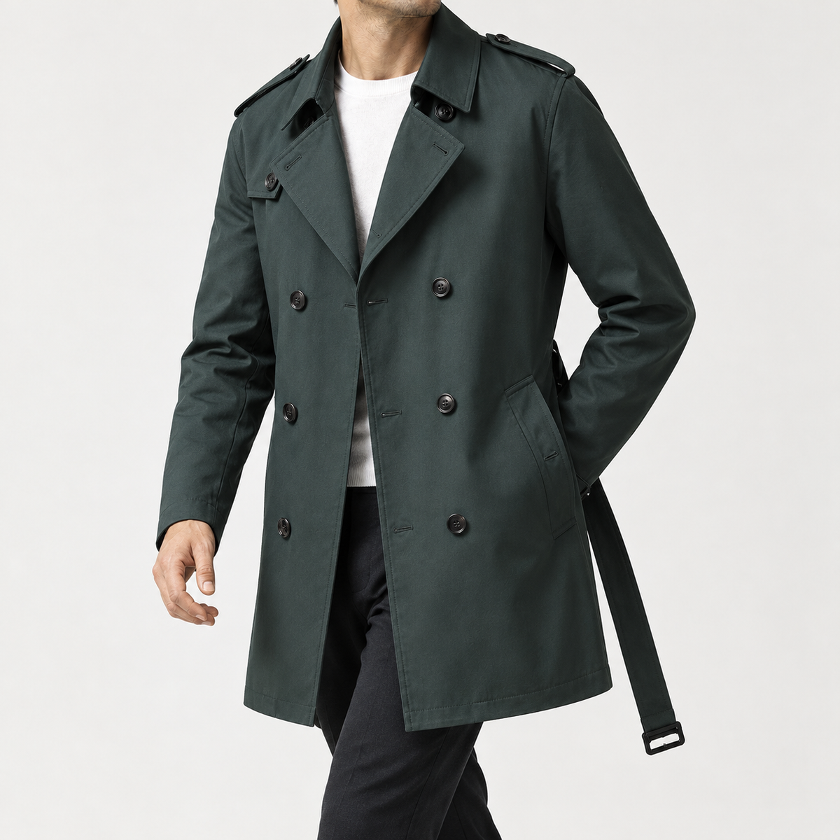 Massimo Double Breasted Overcoat - Dark Green