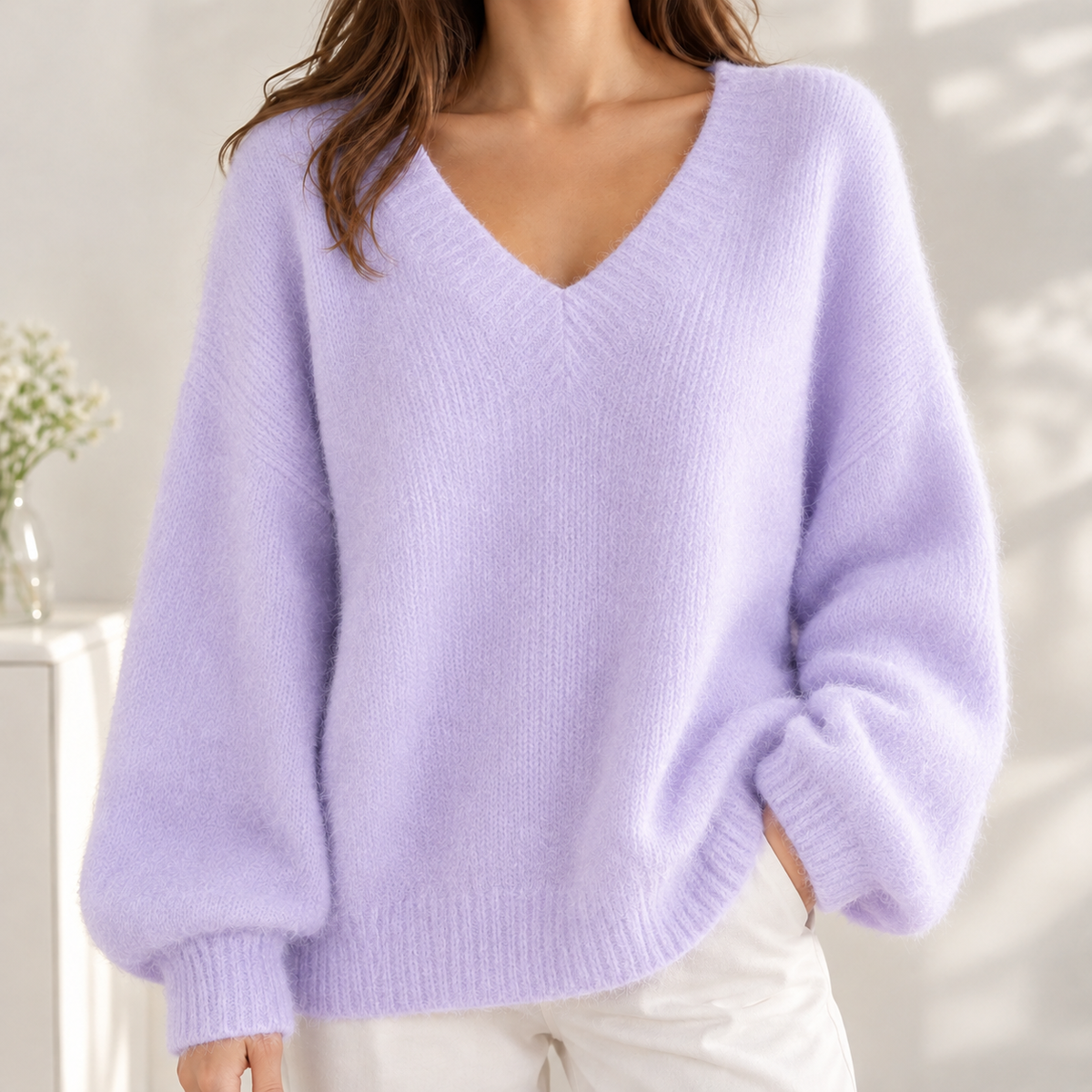Marisa Cashmere V Neck Sweater - Purple