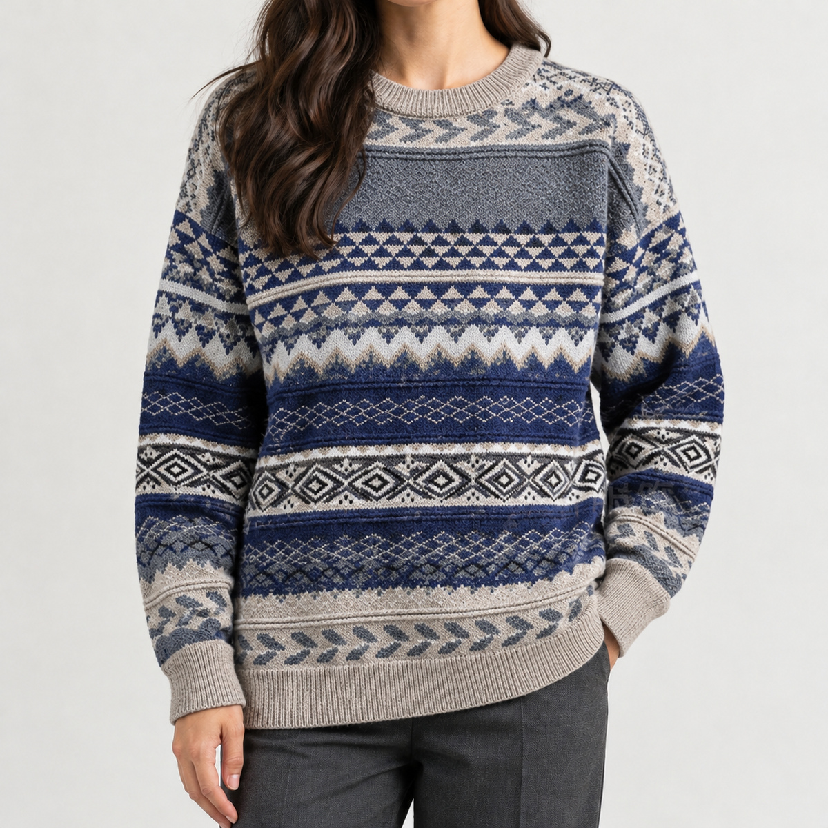Fausta Geometric Knit Sweater - Royal Blue