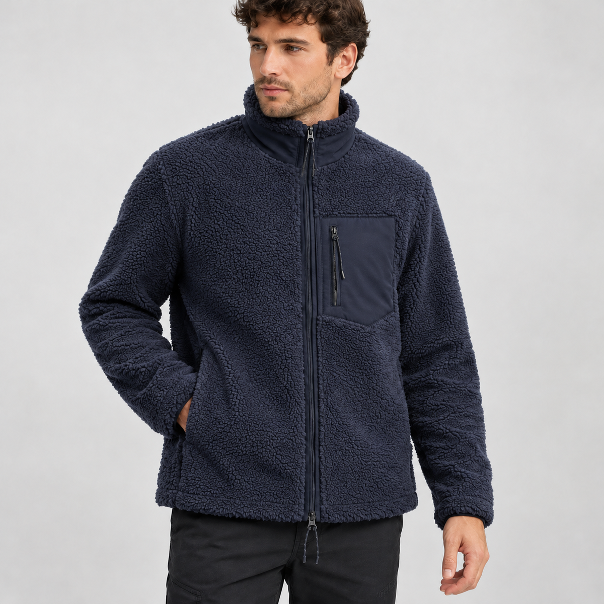 Jean Stand Collar Jacket - Navy Blue