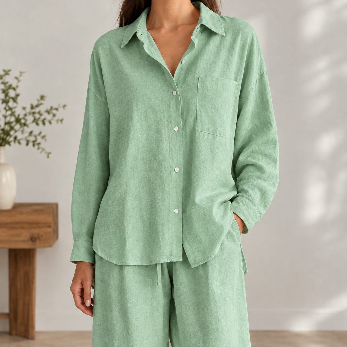 Christine Relaxed Pants Set - Green