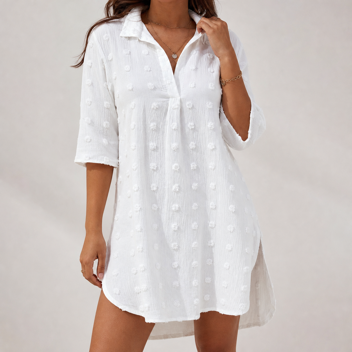 Kassandra Textured Longline Top - White