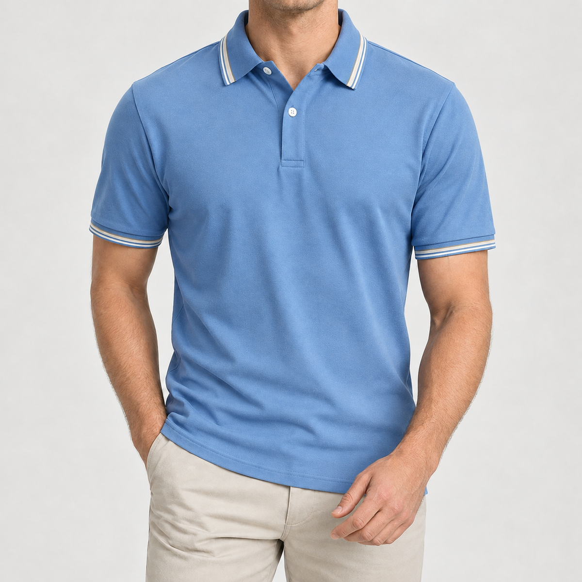 Gorm Striped Collar Polo - Light Blue