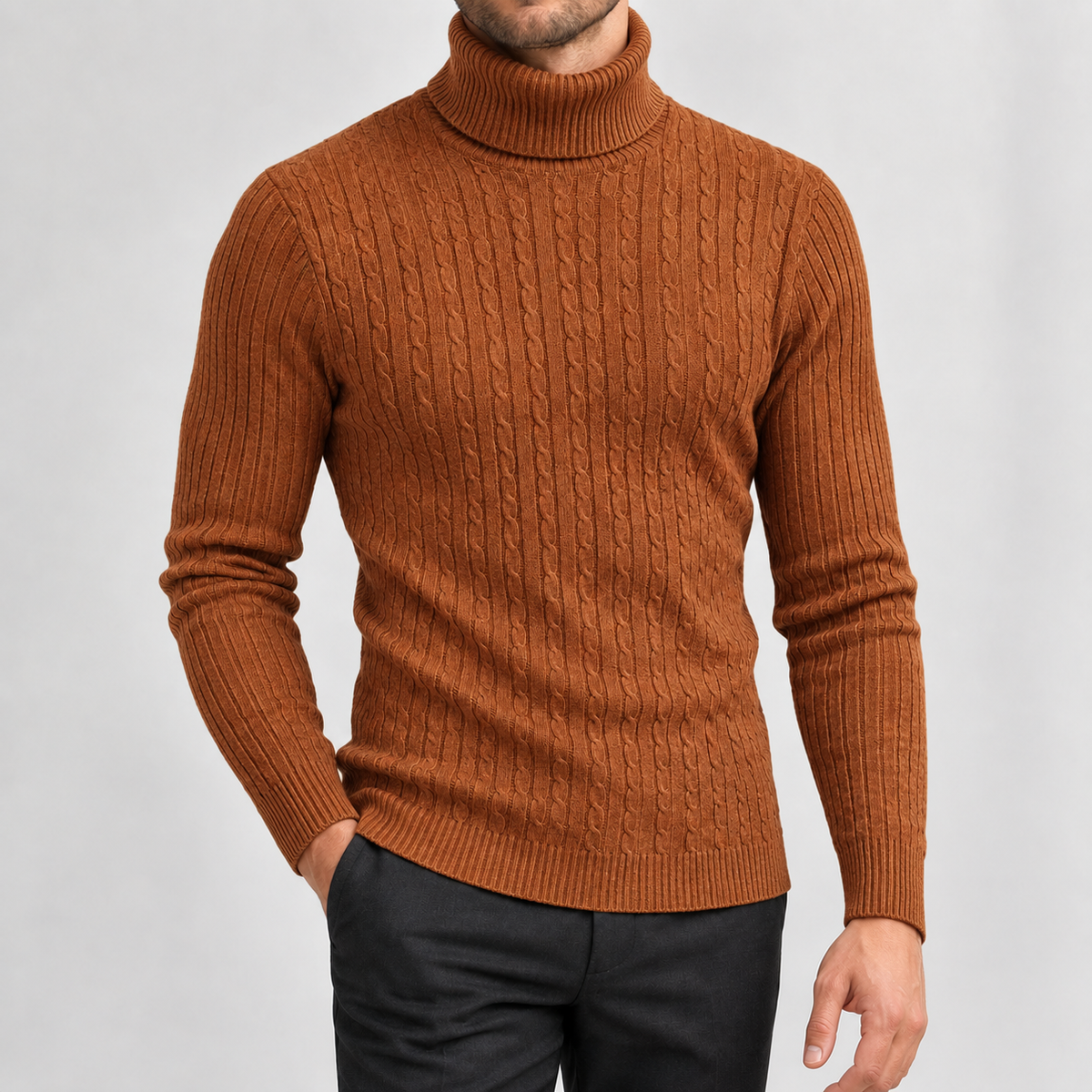 Thomas Cable Turtleneck - Caramel Brown