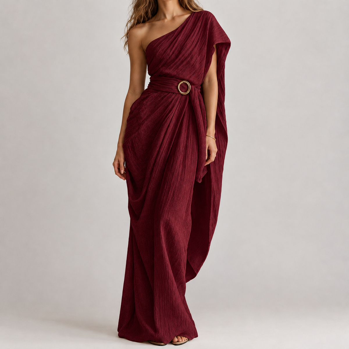 Silvia One Shoulder Dress - Burgundy