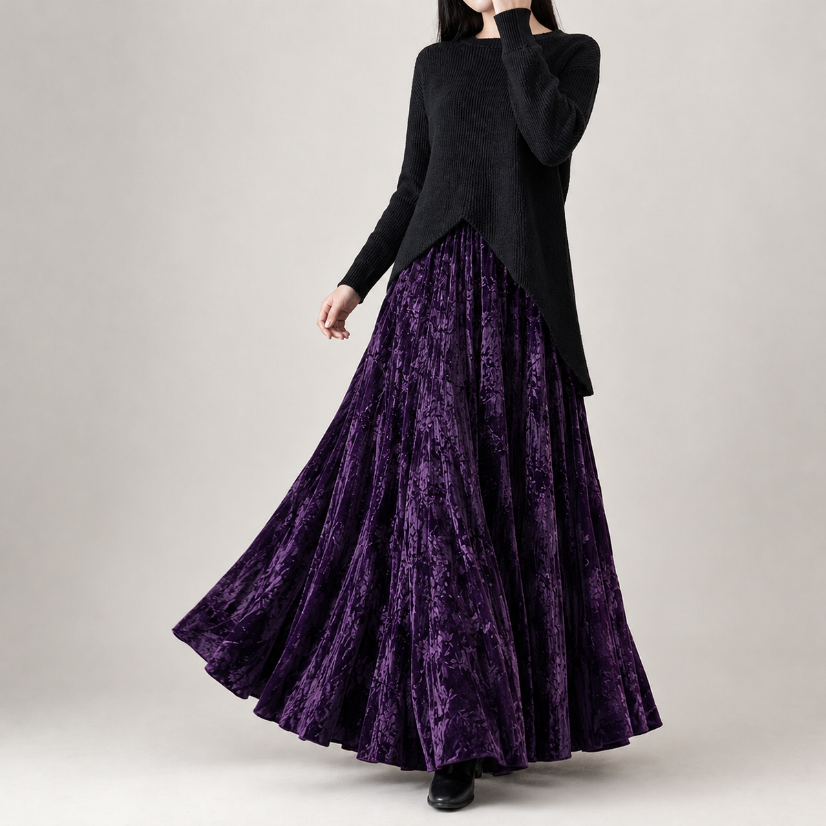 Vicenta Velvet Maxi Skirt - Dark Purple