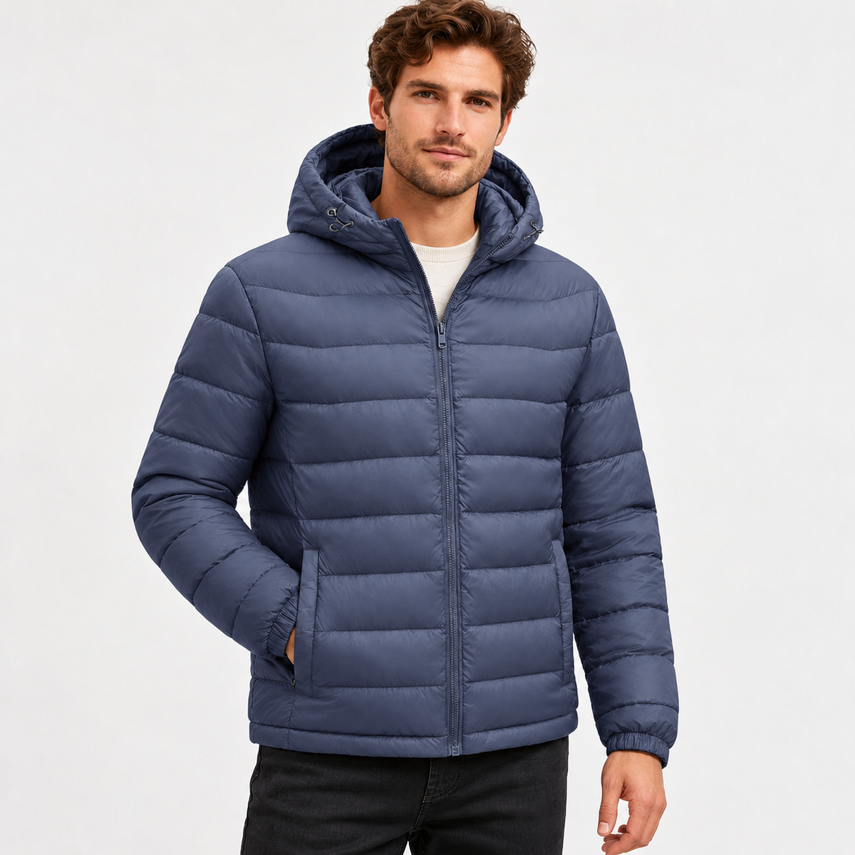 Ambrose Hooded Puffer Jacket - Fog Blue