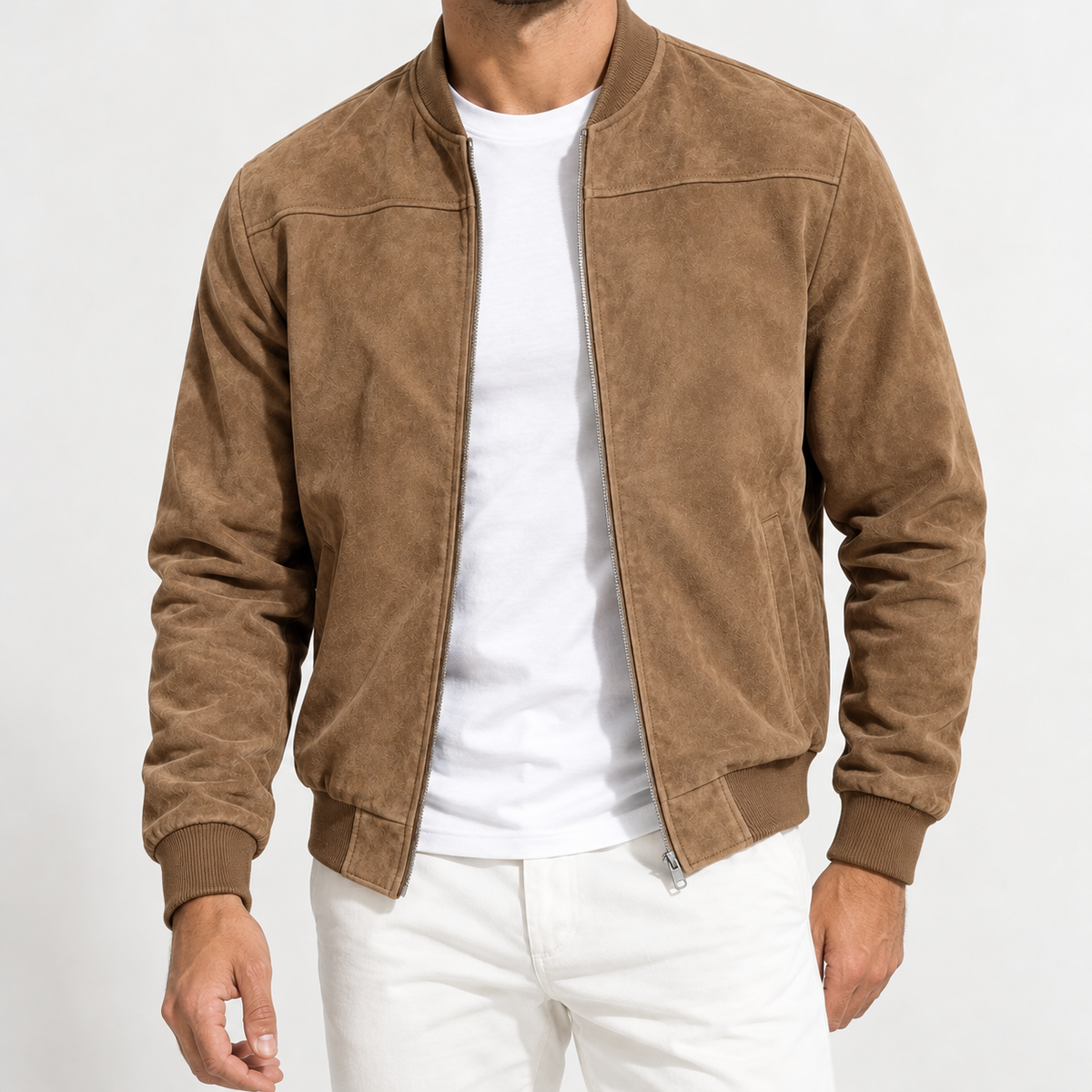 Albrecht Suede Bomber Jacket - Caramel Brown