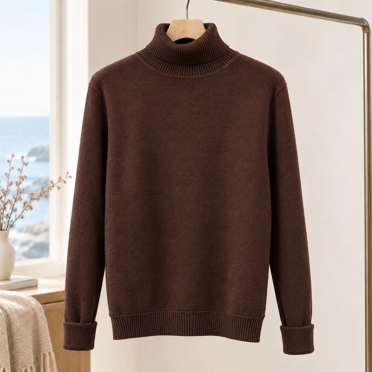 Emilio Turtleneck Sweater - Brown High Collar All-in-one