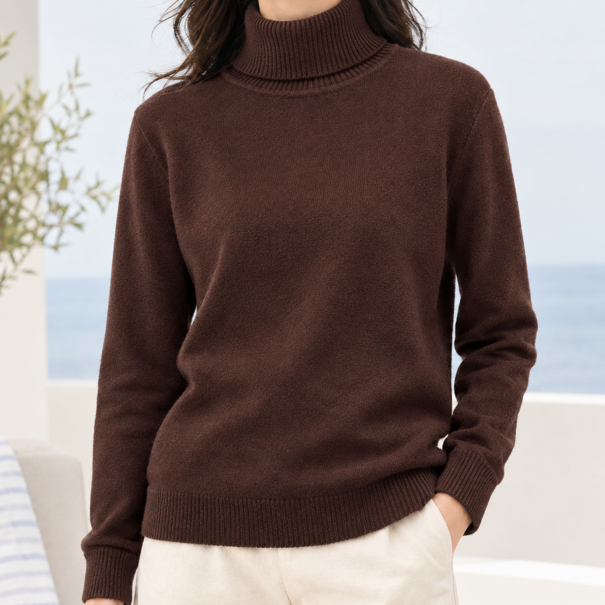 Emilio Turtleneck Sweater - Brown High Collar All-in-one