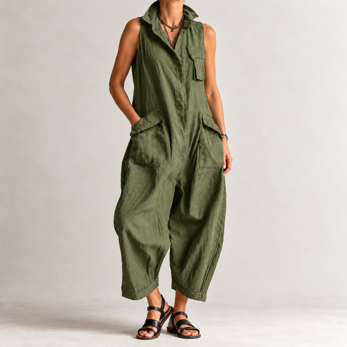 Pernille Wide Leg Jumpsuit - Olive Green