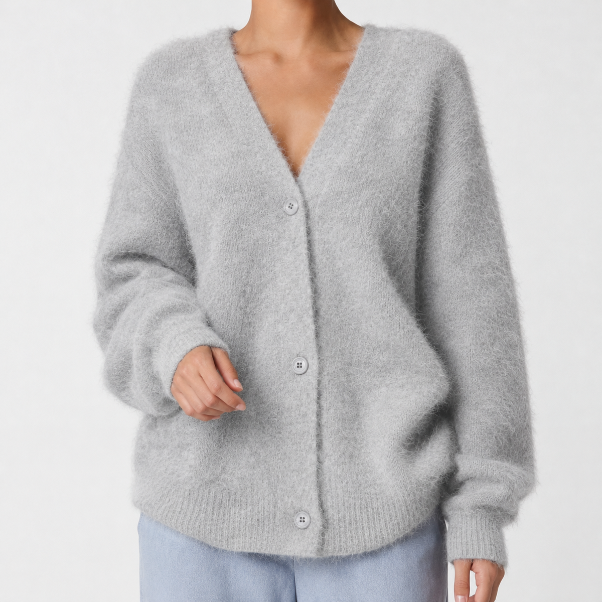 Armida V Neck Cardigan - Light Gray