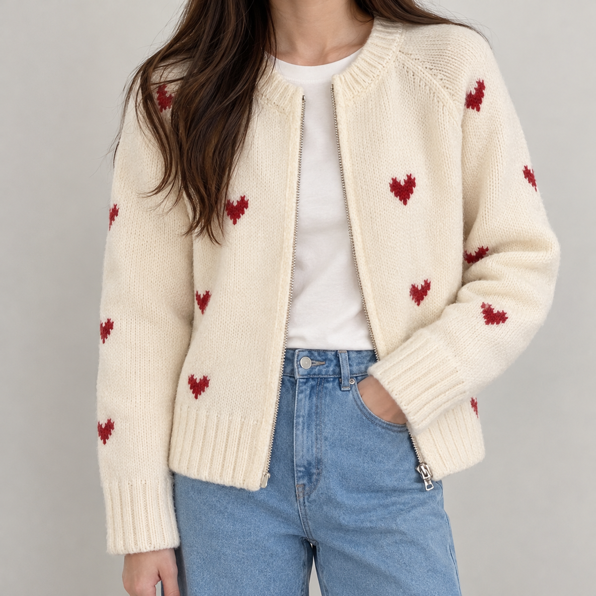 Elfriede Heart Knit Cardigan - Navy Blue