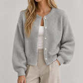Clotilde Pearl Button Cardigan - Gray