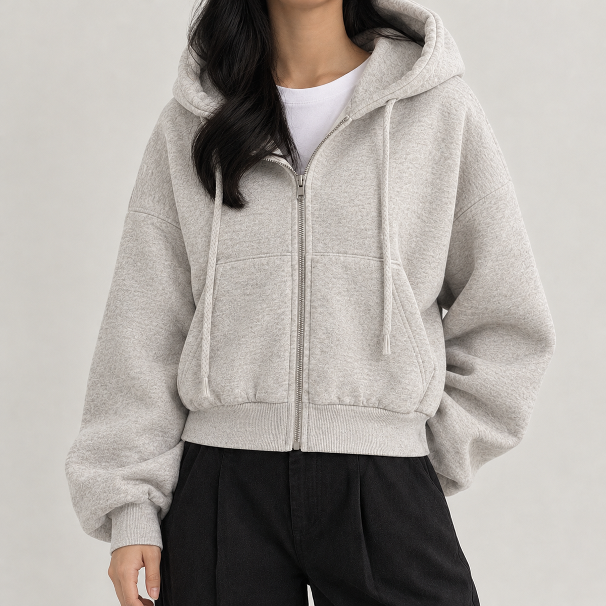 Dorotea Balloon Sleeve Hoodie - Flower Gray