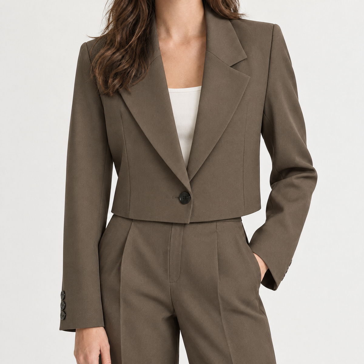 Arnhild Cropped Lapel Blazer - Brown One