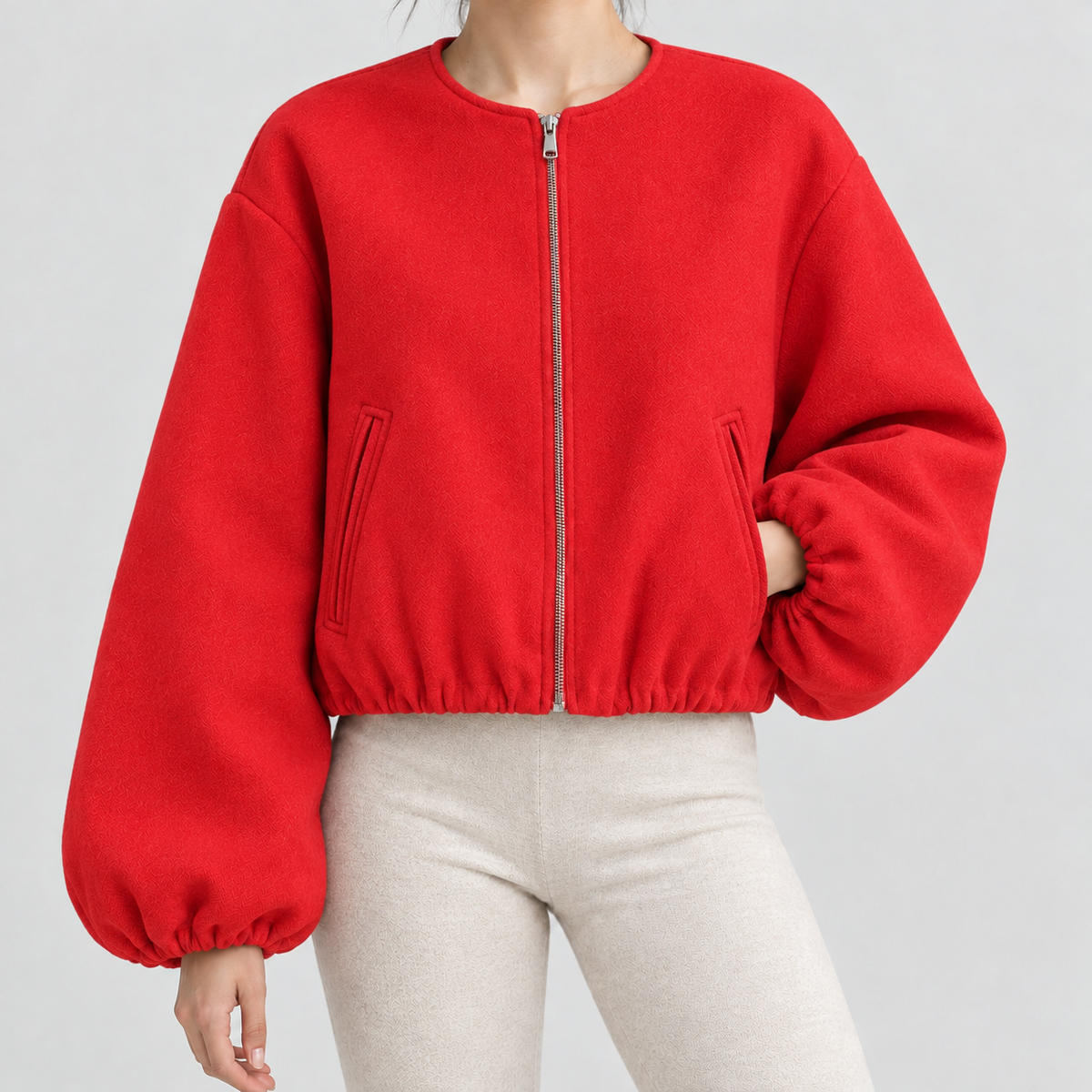 Heidelinde Balloon Sleeve Jacket - Bright Red