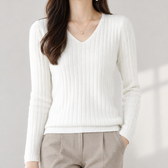 Aline V Neck Sweater - White
