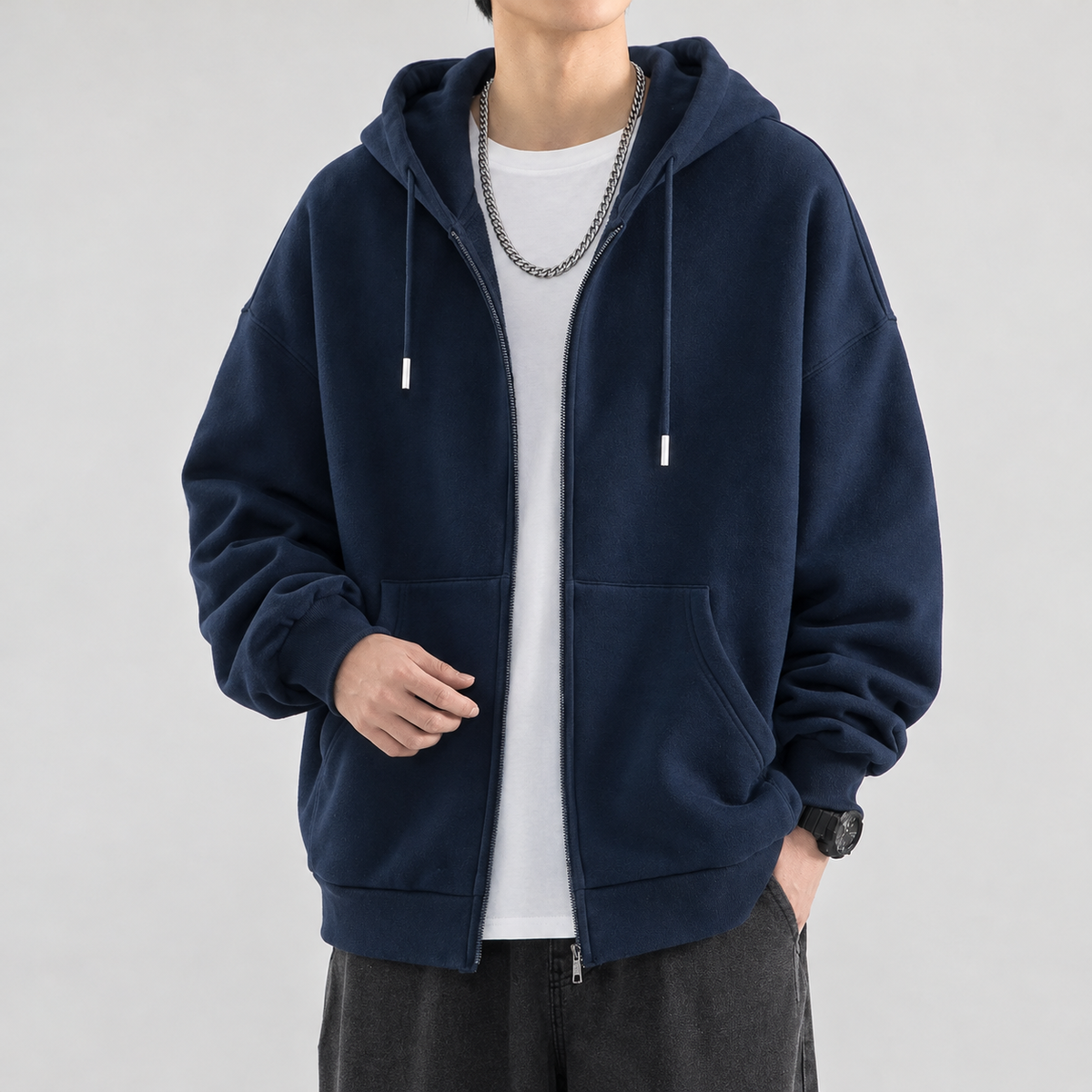 Gianluca Oversized Zip Jacket - Navy Blue