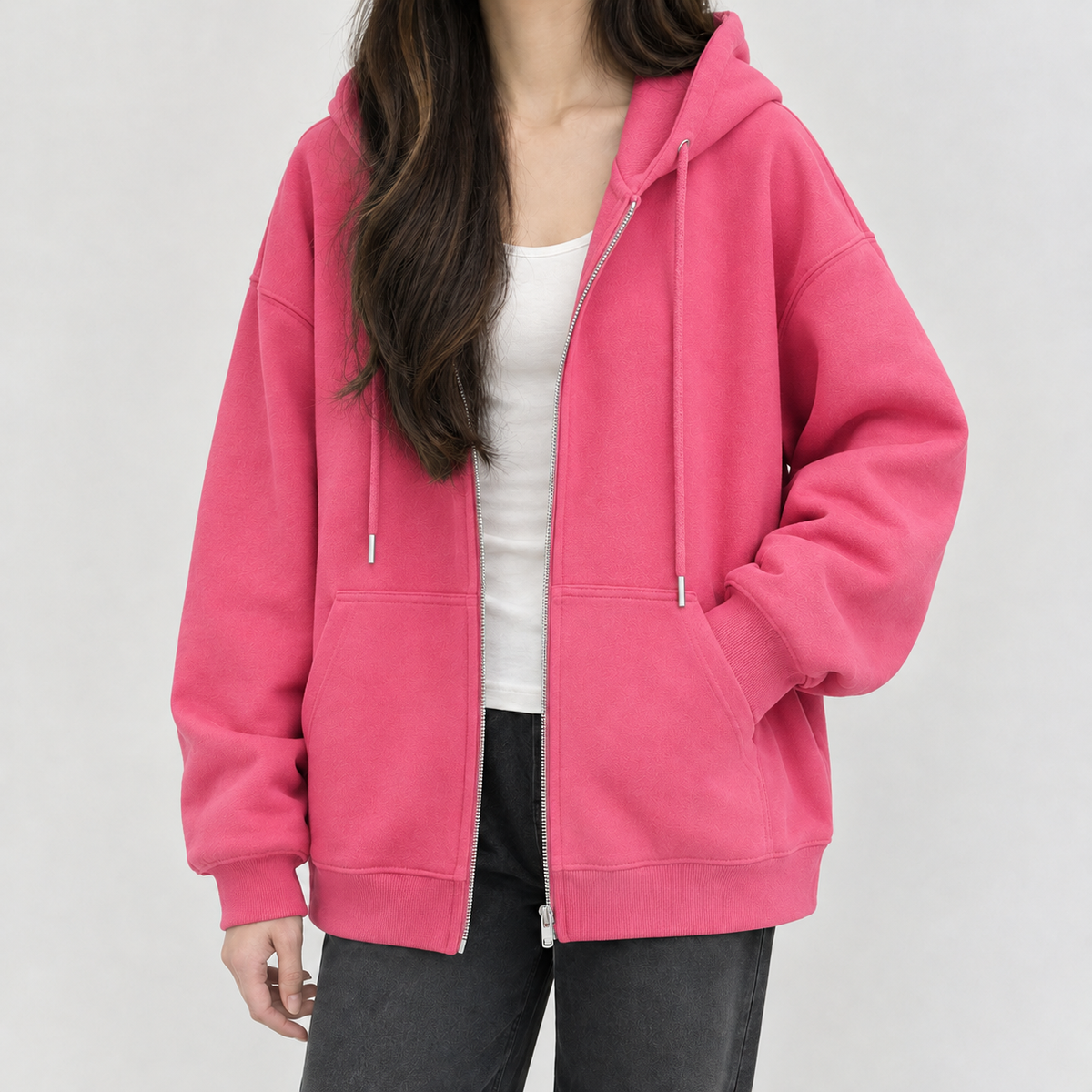 Elsebeth Oversized Zip Hoodie - Rose Red