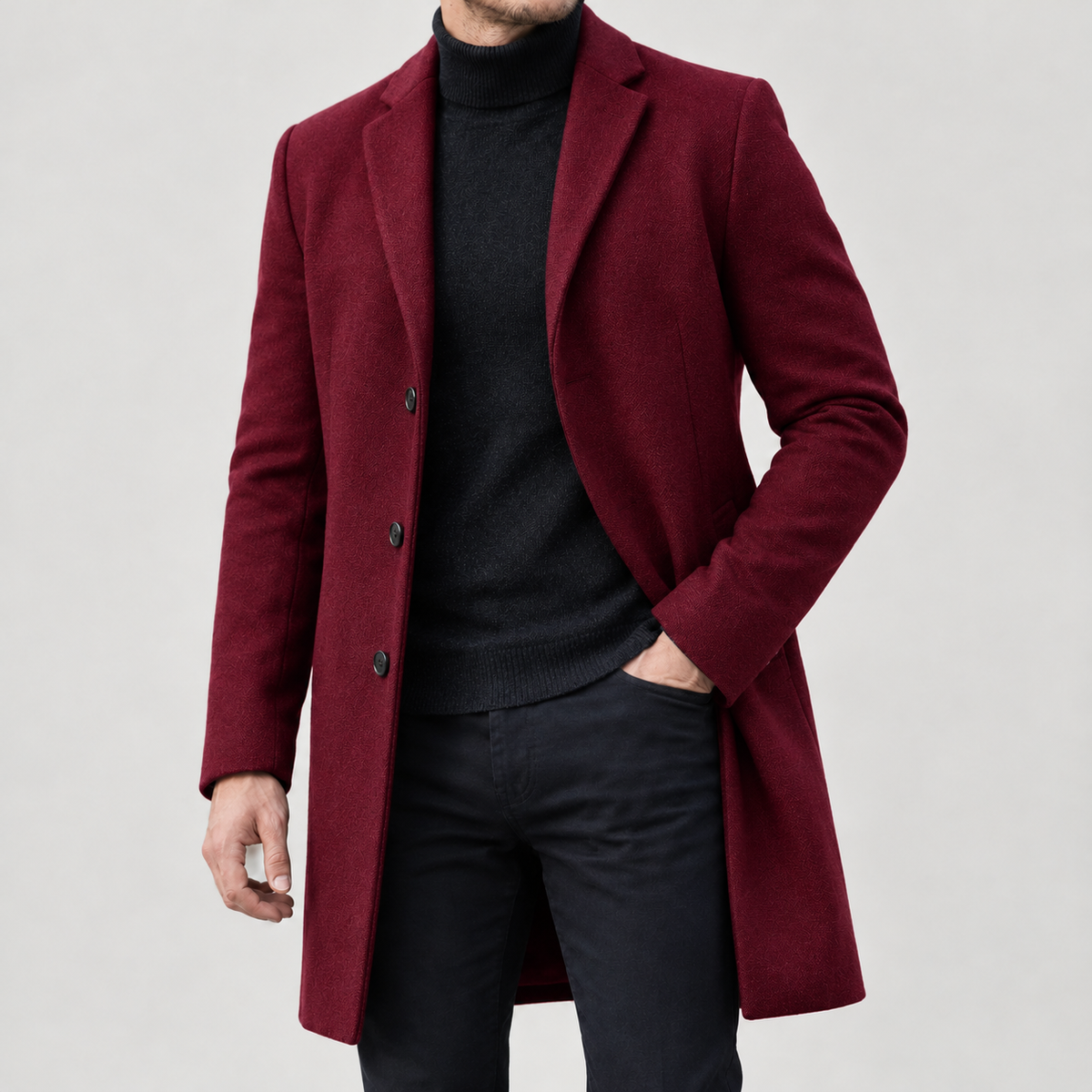 Bjarte Tailored Wool Coat - Wine Red