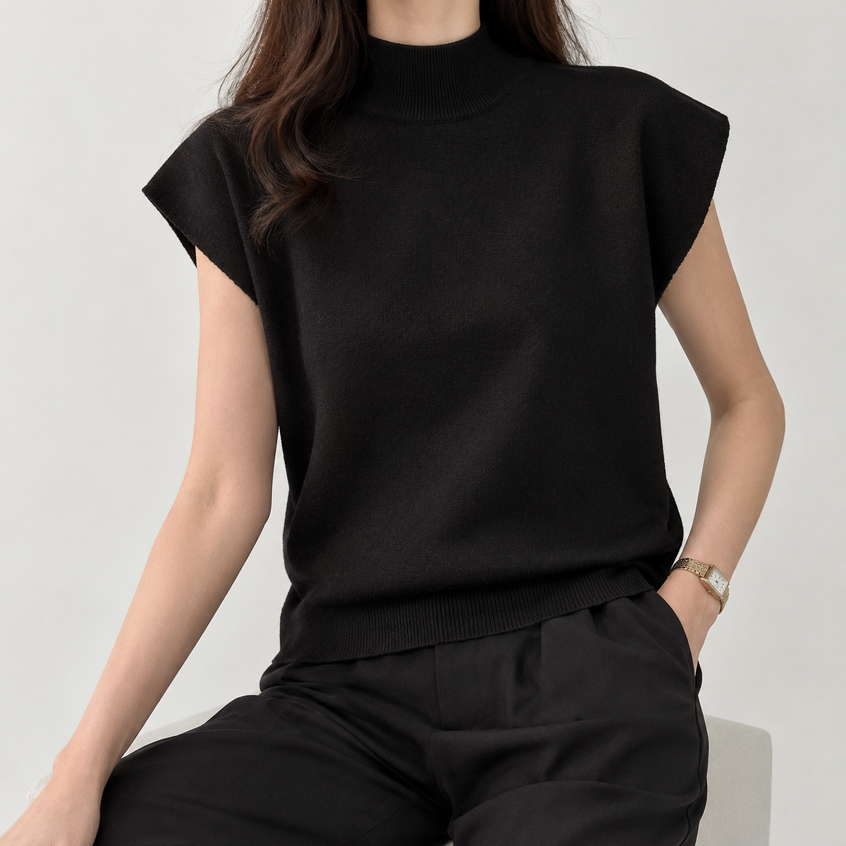 Elettra Mock Neck Top - Black
