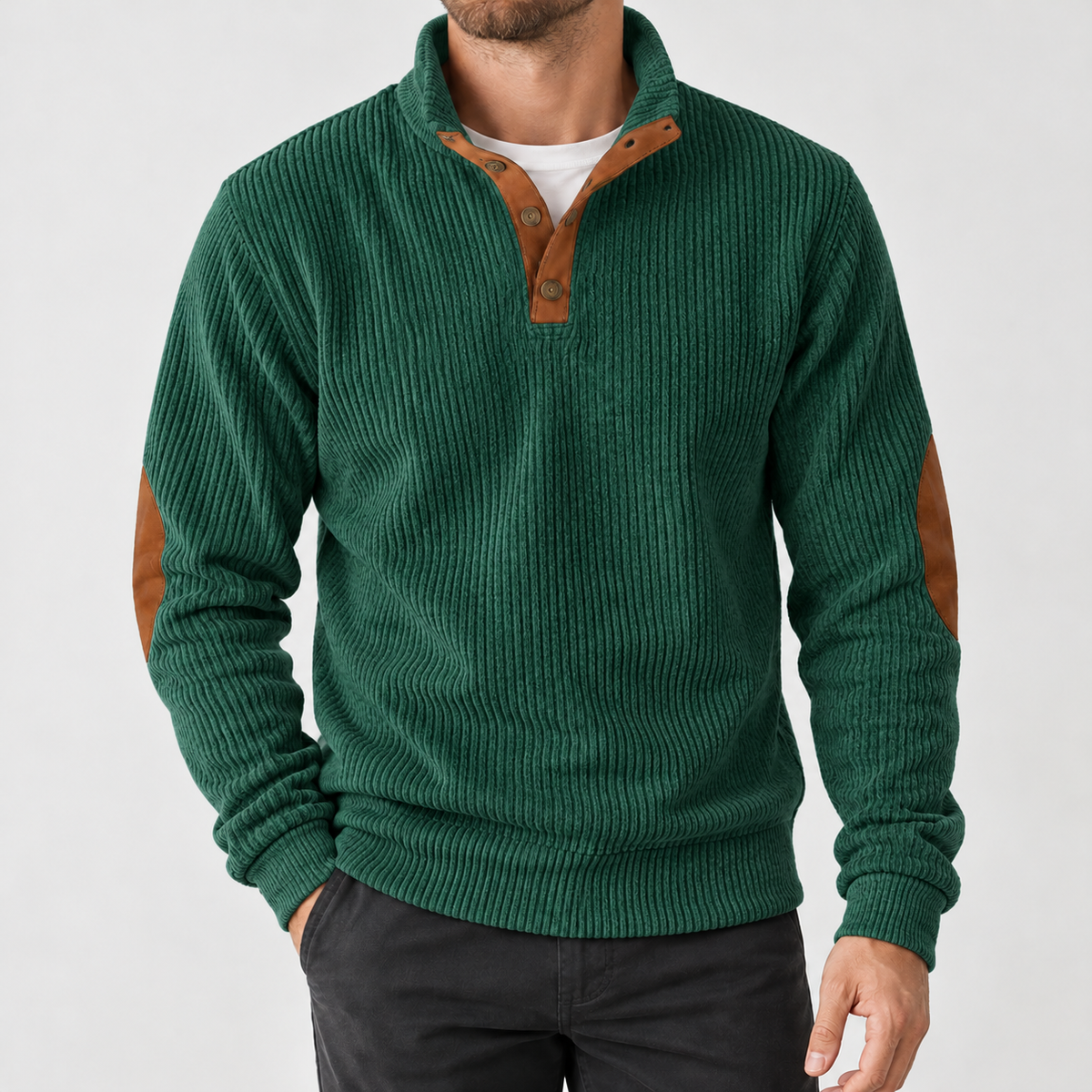 Beat Ribbed Pullover Jacket - Dark Green
