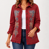 Bella Embroidered Jacket - Deep Red