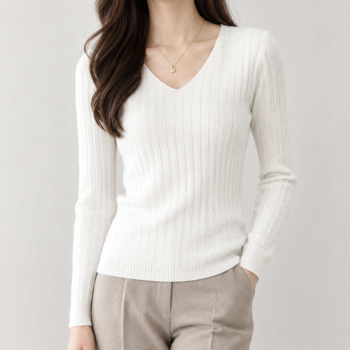 Aline V Neck Sweater - White