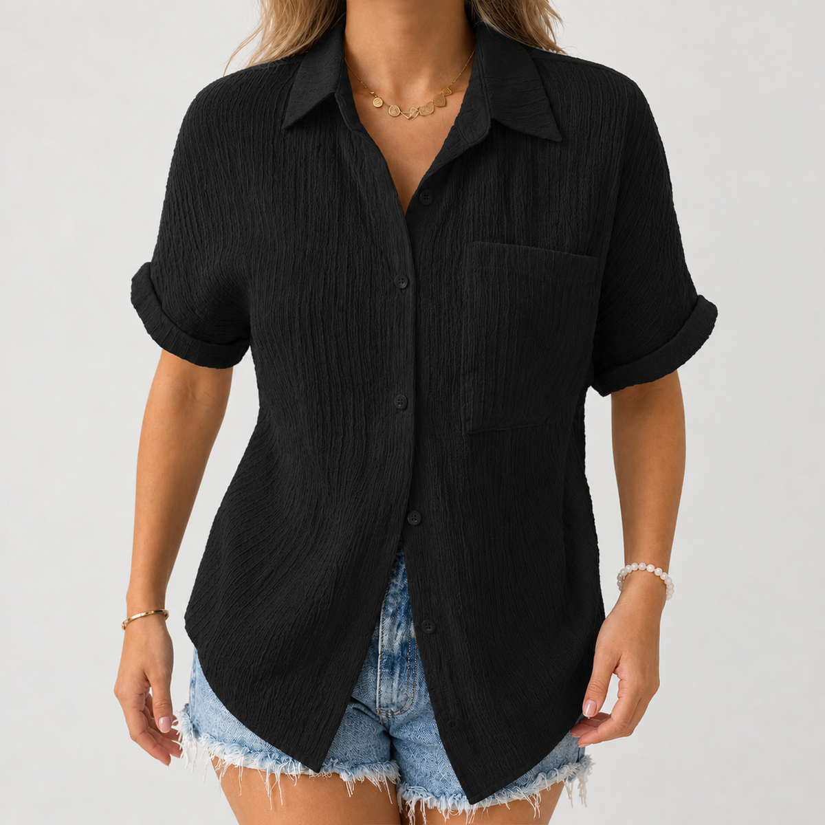 Celestina Crinkle Shirt - Black