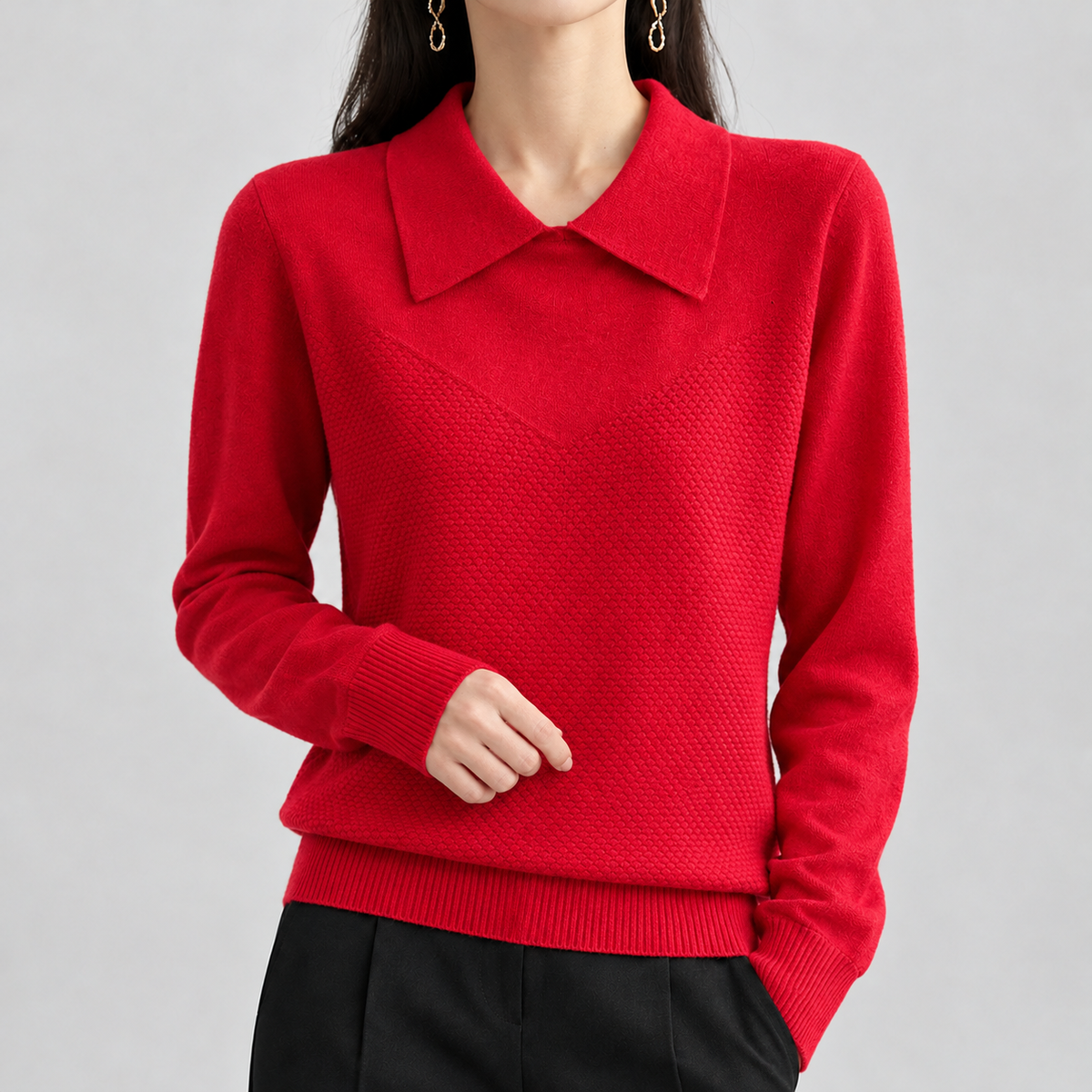 Polina Point Collar Sweater - Cherry Red