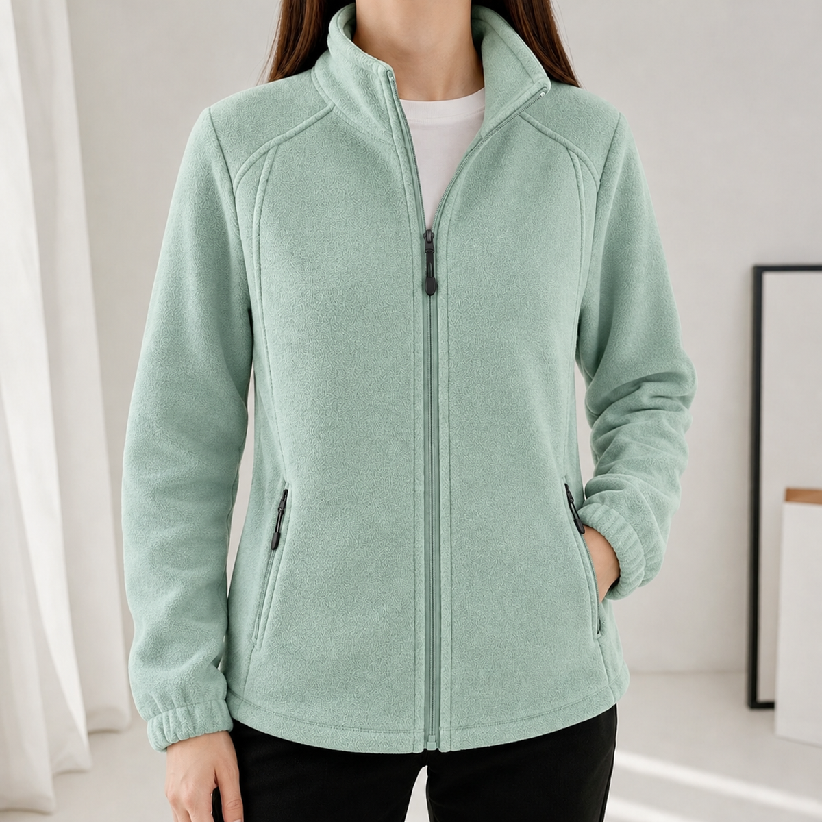 Noelle Stand Collar Fleece Jacket - Bean Green
