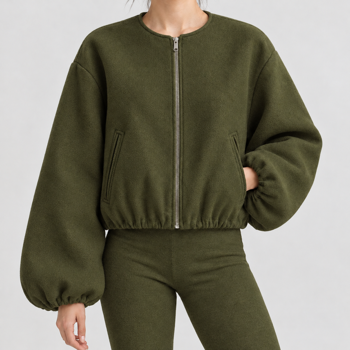 Heidelinde Balloon Sleeve Jacket - Army Green