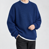 Sebastien Ribbed Crew Neck Sweater - Dark Blue