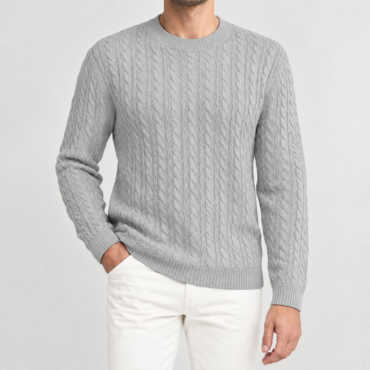Salvador Cable Knit Sweater - Silver Gray