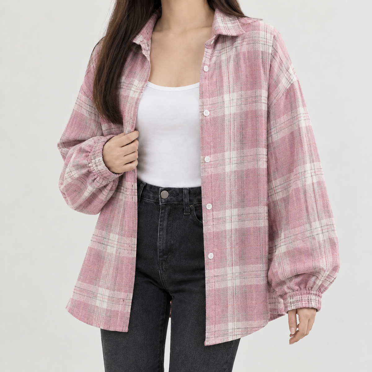 Charline Plaid Overshirt - Pink Grid