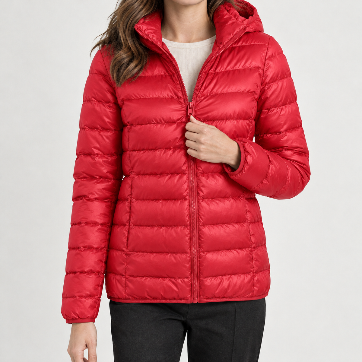 Louisa Hooded Puffer Jacket - Bright Red