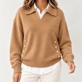Arielle Collared Knit Top - Apricot