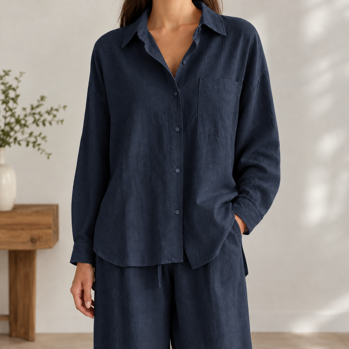 Christine Relaxed Pants Set - Navy Blue