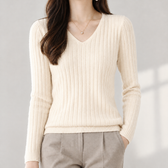 Aline V Neck Sweater - Apricot